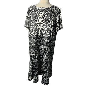 Avenue Women's Dress Size 22/24 Black White Geo Print Short Sleeve Round Neck Sh